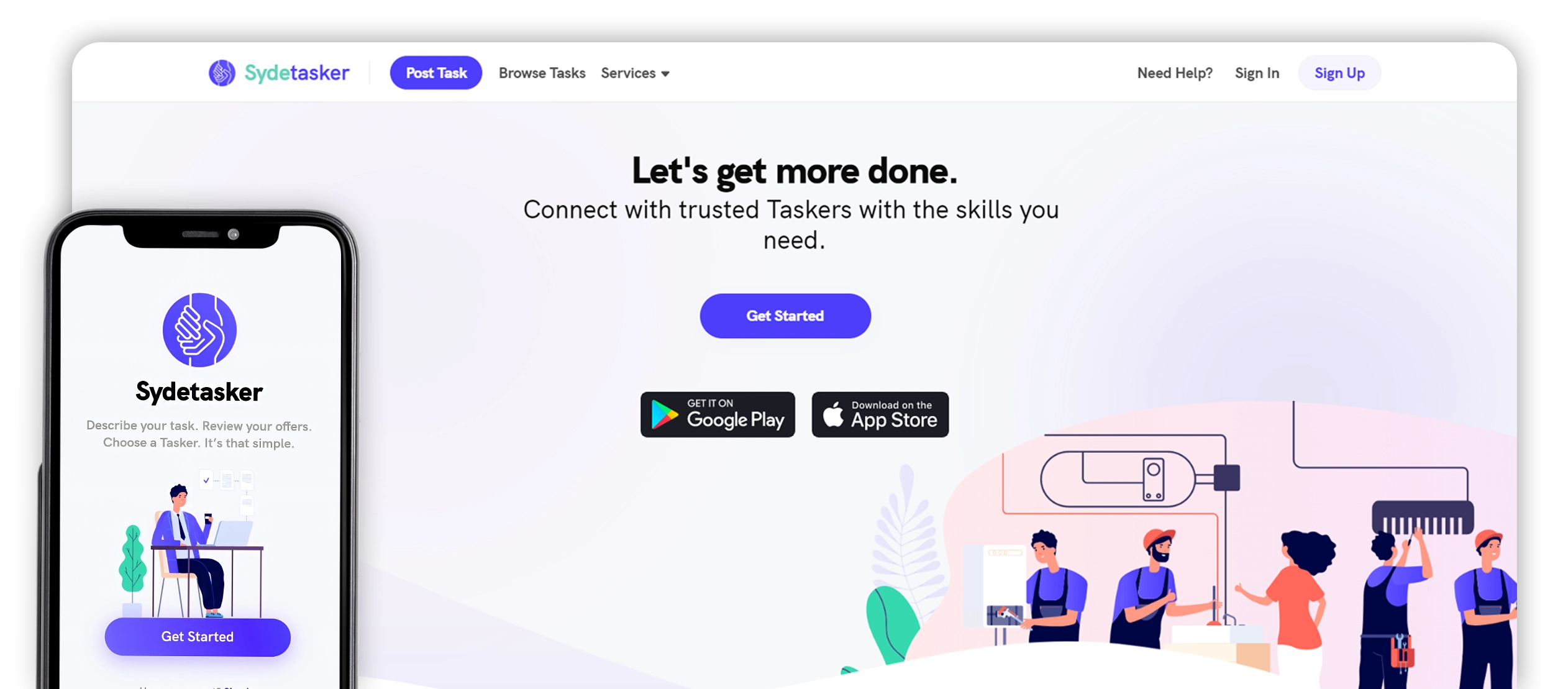 sydetasker mobile and websie ui ux design