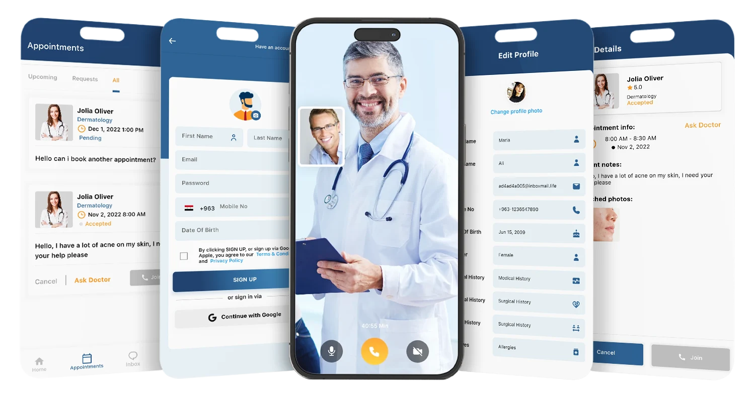 UI UX of a Telehealth mobile application