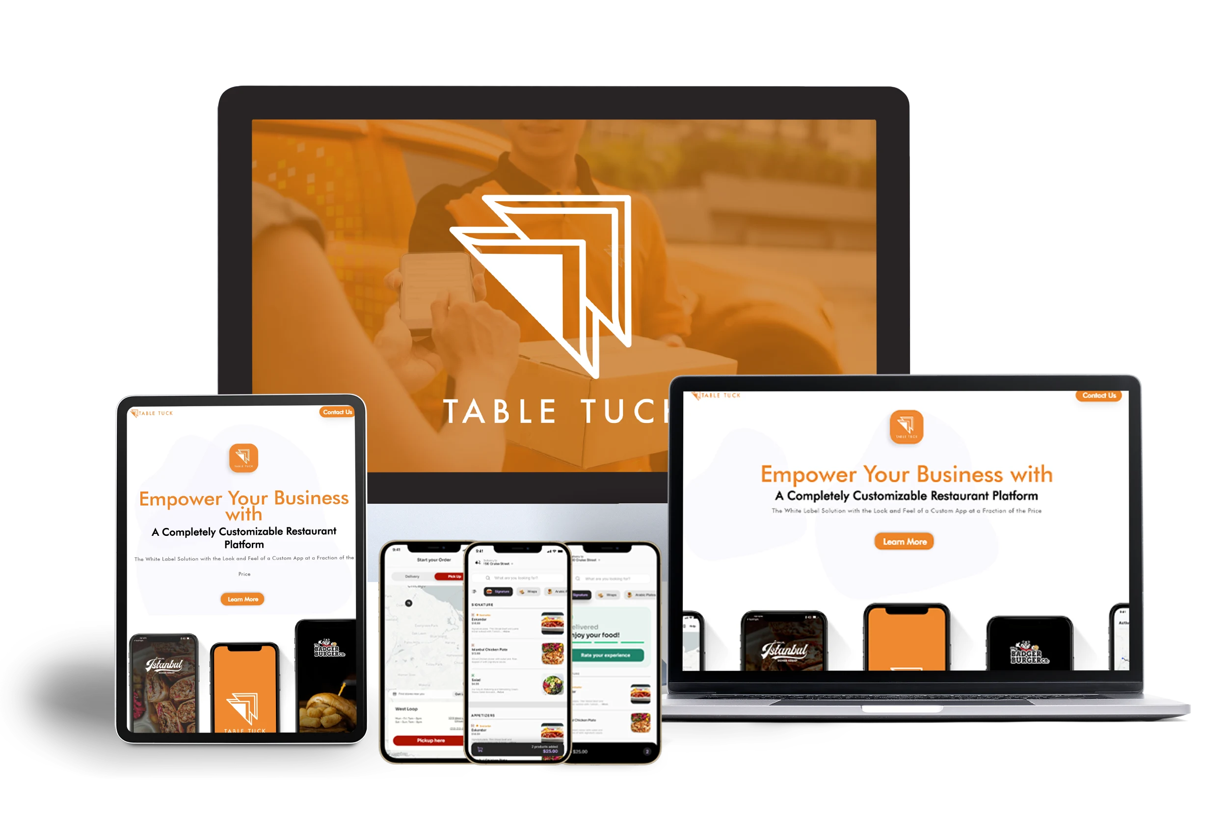 laptop and smartphones for food online delivering