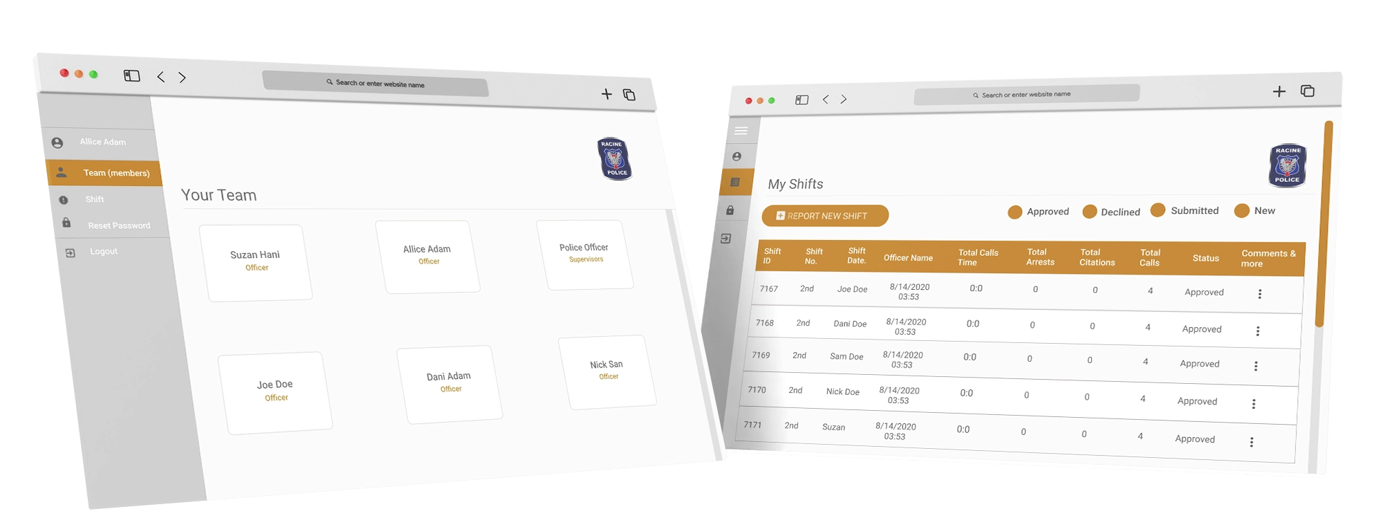 Racine Police Mobile App Design